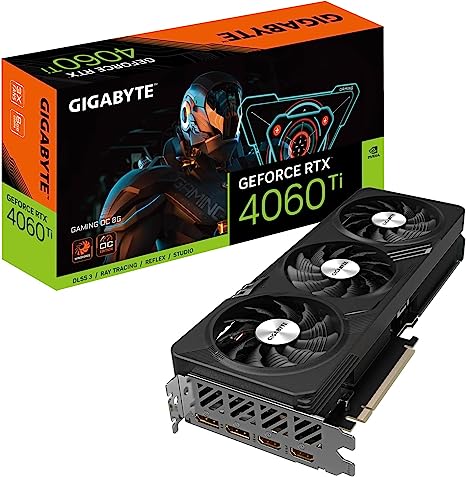 Gigabyte GeForce RTX 4060 Ti Gaming OC 8G Graphics Card, 3X WINDFORCE Fans, 8GB 128-bit GDDR6, GV-N406TGAMING OC-8GD Video Card