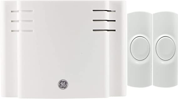 GE Wireless Doorbell Kit, 8 Melodies, 2 Push Buttons, 4 Volume Levels, 150 Ft. Range, Mountable, White, Battery-Operated Receiver, 19297