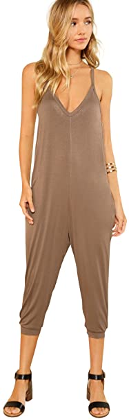 DIDK Women's V Neck Spaghetti Strap Harem Leg Cami Jumpsuit