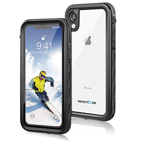 iPhone XR Waterproof Case, Meritcase IP 68 Waterproof Shockproof Dustproof Snowproof Full Body Rugged Cover Protective Case with Sensitive Built-in Screen Protector for Swimming Diving Surfing for iPhone XR 6.1