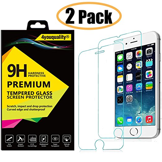 [2-Pack][Lifetime Warranty] iPhone 6 PLUS / 6S PLUS Screen Protector, 4youquality® Premium 9H Tempered Glass Screen Protector Film [Scratch-Resistant][3D Touch Compatible] For iPhone 6 Plus 6S Plus