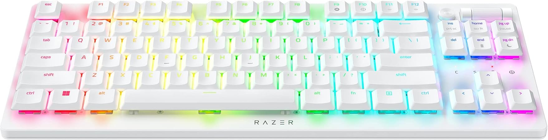 Razer DeathStalker V2 Pro TKL Wireless Gaming Keyboard: Low-Profile Optical Switches - Linear Red - HyperSpeed Wireless & Bluetooth 5.0 - Up to 200 Hrs - Ultra-Durable Coated Keycaps - RGB - White