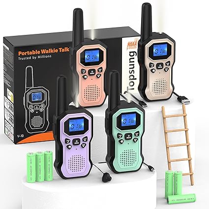 Two-Way Radios for Adults Long Range Walkie Talkies for Kids Rechargeable 4 Pack, Camping Hiking Equipments with Earpiece and Mic Set,USB-C,Lamp,iVOX,NOAA,SOS,Drop Protection,Clear Sound,Easy to Use