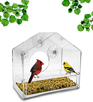 Nature Gear Window Bird Feeder - Refillable Sliding Tray - Weather Proof - Snow and Squirrel Resistant - Drains Rain Water - See Songbirds from Home!