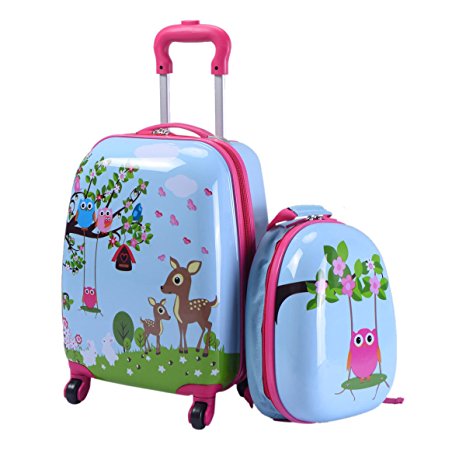 Goplus® 2Pc 12" 16" Kids Luggage Set Suitcase Backpack School Travel Trolley ABS