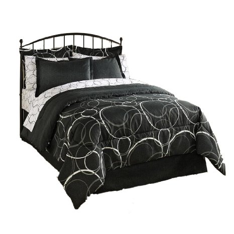 Bed Linens. This Essential Twin Size Complete Bed 8-piece Set, Home Bedding For Bedroom Furniture Includes: Comforter, Bed Skirt, 2 Pillow Cases, 2 Shams, Flat & Fitted Sheets. In Black, Greys & White