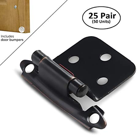 Berlin Modisch Overlay Cabinet Hinge 25 Pair (50 Units) Self-Closing Decorative, Face Mount, for Variable Overlay Kitchen Cabinet Doors Oil Rubbed Bronze Finish, with Sound Dampening Door Bumpers