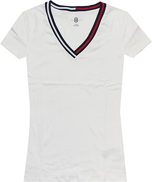 Tommy Hilfiger Women Signature Short Sleeve V-Neck Logo Tee