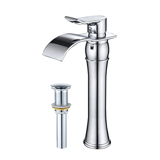 Wovier Chrome Waterfall Bathroom Sink Faucet With Drain,Single Handle Single Hole Vessel Lavatory Faucet,Basin Mixer Tap Tall Body