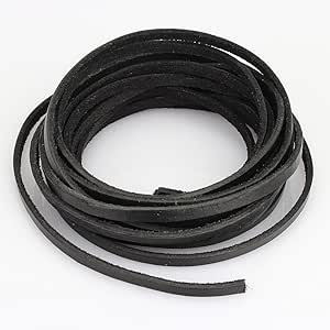 LolliBeads 5mm Flat Genuine Leather Cord Braiding String Black (2 Yards)