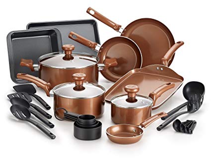 T-fal C559SK Copper Ceramic Nonstick Cookware Set, 20-Piece, Copper