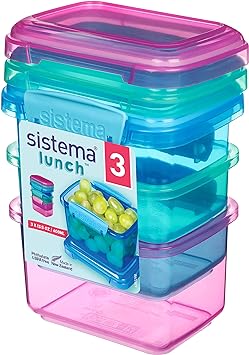 Sistema 3-Piece Food Storage Containers with Lids for Lunch, Meal Prep, and Leftovers, Dishwasher Safe, 1.6-Cup, 13.5oz