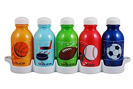reduce WaterWeek Kids Reusable Water Bottle Set with Fridge Tray Organizer – Sport Design - 5 Pack, 10oz – BPA-free, Leak Proof Twist Off Cap - Perfect for Sports