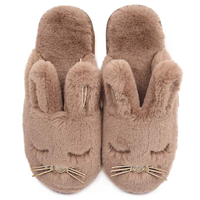 Cute Plush Bunny Animal Slippers for Women Indoor Outdoor