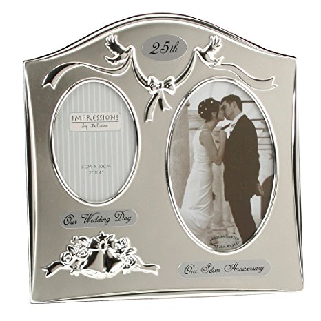 Two Tone Silverplated Wedding Anniversary Gift Photo Frame - "25th Silver Anniversary"
