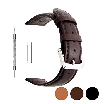 Berfine Calf Leather Watch Band Replacement,Extra Soft Watch Strap for Men Women Black Brown 18mm 20mm 22mm