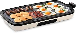 DASH Everyday Ceramic Electric Griddle for Pancakes, Burgers, Quesadillas, Eggs & other on the go Breakfast, Lunch & Snacks with Drip Tray   Included Recipe Book, 20in, 1500-Watt - Cream