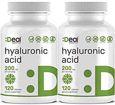 2 Pack Deal Supplement Hyaluronic Acid 200mg Per Serving, 120 Capsules, Joint, Skin, Nails, Hair Lubrication, Non-GMO, Made in USA