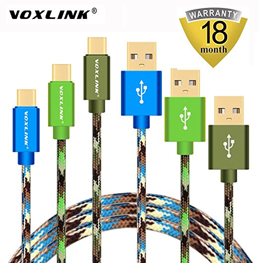 USB C Cable VOXLINK 3 Pack USB C to USB A (Type C to Type A) Cable for Galaxy Note 7, OnePlus 3, HTC 10, LG G5, Lumia 950, New MacBook and More, 6ft, 3 Colors