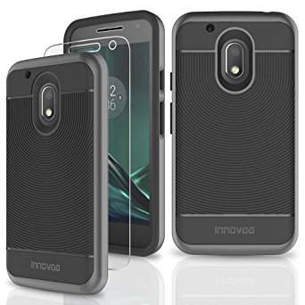 Motorola Moto G4 Play / XT1607 Case, INNOVAA Dual Armor Bumper Case W/ Free Screen Protector & Touch Screen Stylus Pen - Black