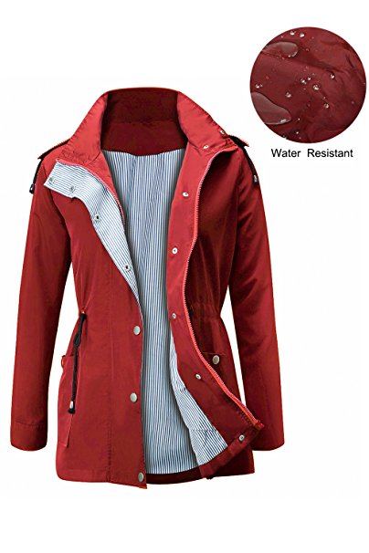 FISOUL Raincoats Waterproof Lightweight Rain Jacket Active Outdoor Hooded Women's Trench Coats