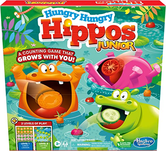 Hungry Hungry Hippos Junior Board Game, Preschool Games Ages 3 , Kids Board Games for 2-4 Players, Kids Games, Counting & Number Game