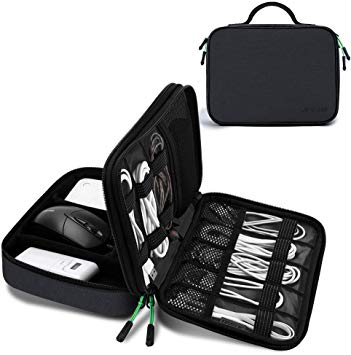 JESWO Electronic Organizer, Travel Cord Organizer, Electronic Accessories Double Layer Travel Organizer Bag for Cables, SD Cards, Hard Drive, Power Bank, iPad Mini (Up to 7.9'') and More - Grey