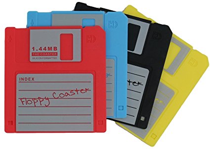 PHT Set of 4 Retro 3Â½-inch Floppy Disk Silicone Drink Coaster 1.44M Diskette Novelty Design Non-slip