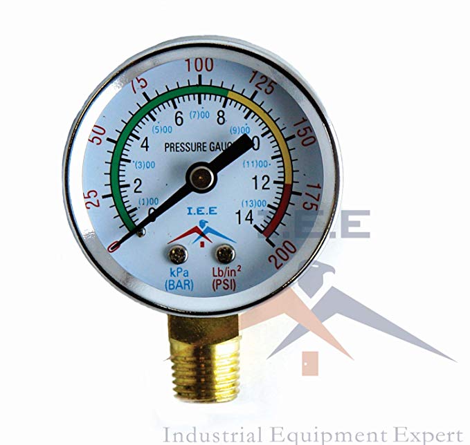 Air Compressor Pressure/Hydraulic Gauge 2" Face Side Mount 1/4" NPT 0-200 PSI