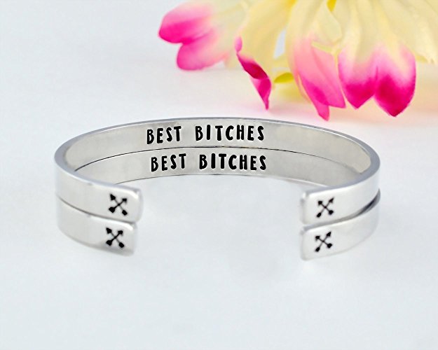 BEST BITCHES - Hand Stamped Aluminum Cuff Bracelet Set of 2, Sorority Sisters Best Friends BFF Personalized Anniversary Gifts, Crossed Arrow Means Friendship