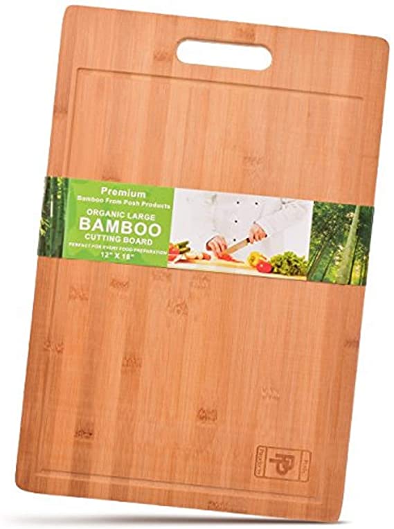 Large Bamboo Cutting Board with Drip Groove and Handle 18 x 12 Low Maintenance