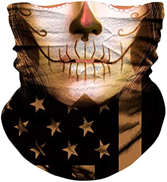 NTBOKW Face Mask for Sun Wind Dust Protection Tube Mask for Men Women Rave Motorcycle Riding Biker Fishing Hunting Festival Outdoor Summer Seamless Bandana Headband Thin 3D Skull Skeleton Flag Camo