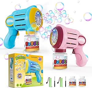 2 Packs Automatic Bubble Gun for Kids,10000  Bubbles Per Minute，Rechargeable Bubble Machine,Bubble Maker for Kids with 10 Holes/lighting/90ML Bubble Solution for Parties,Wedding,Birthday,Gift