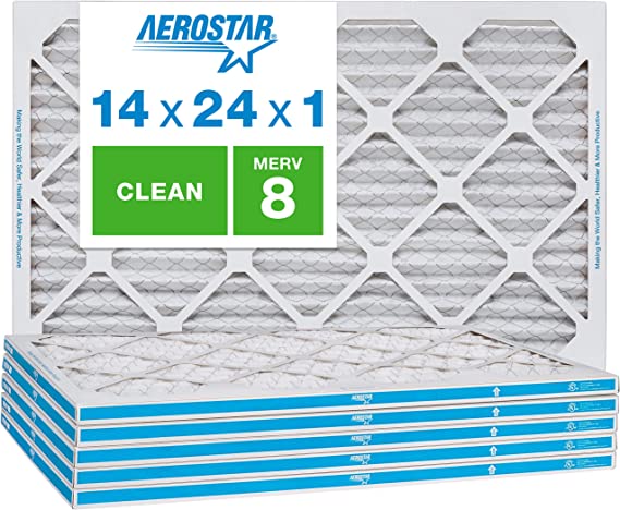 Aerostar Clean House 14x24x1 MERV 8 Pleated Air Filter, Made in the USA, 6-Pack