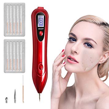 Mole Wart Spot Removal Pen, Electric Body Facial Skin Freckle Dot Blemish Remover Home Kit, Portable USB Chargeable Beauty Pen (Red)