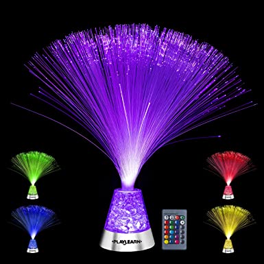 Playlearn Fiber Optic Lamp ‚ Color Changing Crystal Base with Remote - USB/Battery Powered ‚ 14 Inch Fiber Optic Centerpiece Sensory Light