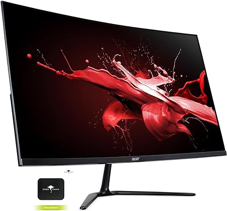 acer Nitro 31.5" Curved FHD Monitor, 32 inch 1500R Zero-Frame Display, FreeSync, 75Hz Refresh Rate, 1ms Response time, Adjustable Tilt, HDMI, VGA w/GM Accessory, Black