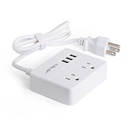 JSVER Desktop 2 Outlet Travel Power Strip with 3 USB Smart Charging Ports Built-in 3.3ft Cable