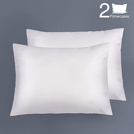 NTBAY Silky Satin Pillowcases Set of 2, Super Soft and Luxury, Hidden Zipper Design, 20"x 26" White