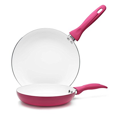 IKO Ceramic Non-Stick Vivid Fry Pan with Ergonomic Stay Cool Soft Grip Handle (8 inch, Pink)