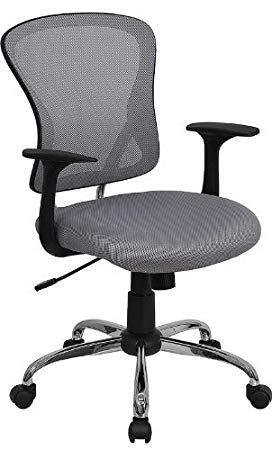 Flash Furniture Mid-Back Gray Mesh Swivel Task Chair with Chrome Base and Arms