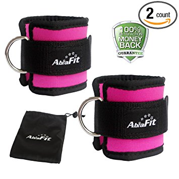 AbraFit Premium Ankle Straps - for Cable Machines, Ab, Leg & Glute Exercises, Improved Wider and Longer, Durable &Lightweight, Free Carry Bag Included (Pair)