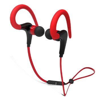 Noise CancellationBluetooth Sports Earphones Wireless Stereo Headset with Soft Ear HooksSweet-proof Headphone Ideal for Running Jogging Red