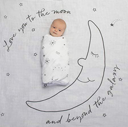 Amazing Baby Swaddle Studio Muslin Blankets, Set of 3, Love you to the Moon, Soft Black