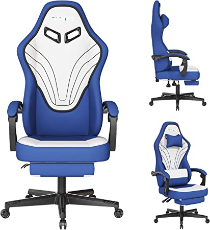 SITMOD Gaming Chair with Footrest Back Support Office Chair Fabric Ergonomic Racing Chair Lumbar Support Swivel Computer Chair Massage PC Reclining Big and Tall Gamer Chairs for Adults