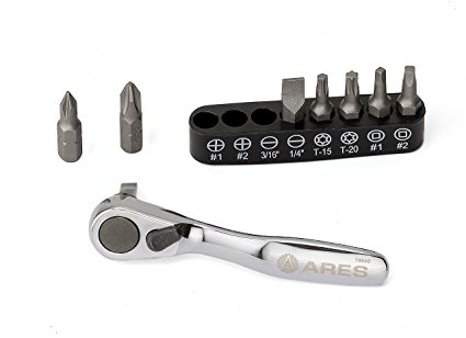 1/4" Drive Close Quarter Micro Bit Ratchet |ARES 70040| This Mini Screwdriver has a High Torque 60-Tooth Gearhead, 5° Sweep & Magnetic Retention Bit Holder