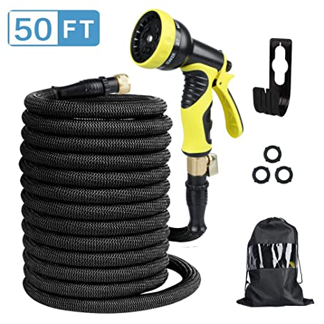 Page Hodge Expandable Garden Hose, 50ft Flexible Water Hose with Advanced Leak-Proof Self-Locking Connection & 9 Patterns Spray Nozzle, Heavy Duty Outdoor Expanding Garden Hose for Watering/Washing