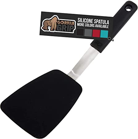 Gorilla Grip Nonstick Flexible Silicone Spatula, Nonporous, Heat Resistant, No Scratch Kitchen Cookware, Comfortable Handle, Glide Under Food, Dishwasher Safe, Flip Burgers, Pancakes, 11.6 Inch, Black