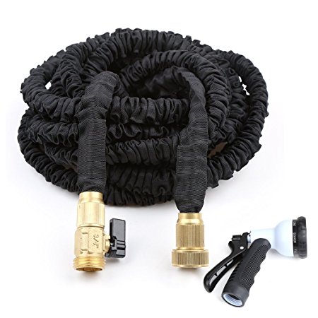 Crenova 50 Feet Garden Expandable Hose Compatible with 3/4 inch Sprayer Nozzle with Complete Brass Connector and Solid Brass Ends - Double Latex Core - Extra Strength Fabric (Spray Gun is Included)