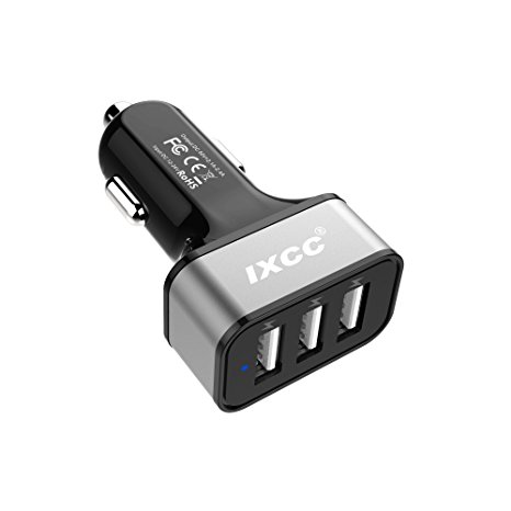 iXCC 36W/7.2A 3 Port Car Charger, Fast Car Charger Adapter for iPhone 7s 6s Plus, USB Car Charging Ports for Galaxy S8  S7 S6 Edge, iPad Pro Air mini, Note 5, LG, Nexus and More - Silver